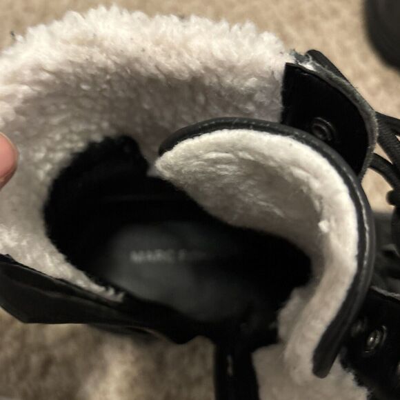 Marc Fisher Lace-Up Heeled Lansley Combat 8.5 Work Boot Shearling Lining Black - Picture 7 of 9